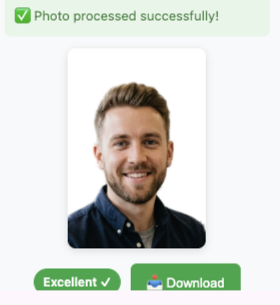 Processed passport-style photo, ready to download